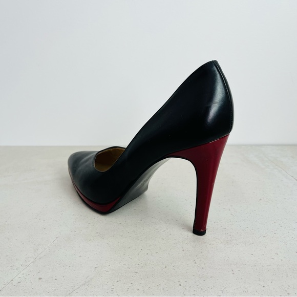 Peter Kaiser Black Full Leather High Heeled Shoes With Burgundy Heel Trim - Picture 4 of 7